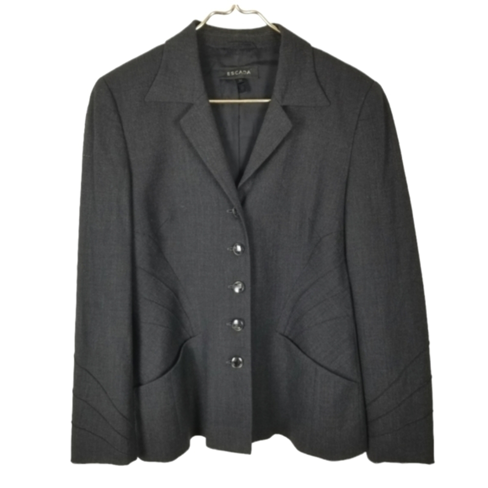 Escada Womens Wool Blazer Size 38 US 8 5 Button Gray Office Career Acadamia